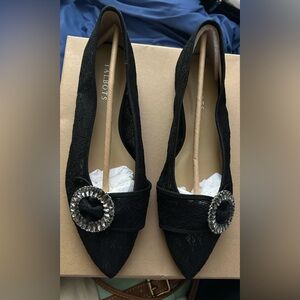 New Talbots Black Lace Flat Elegant Shoes Embellished Buckle SZ 10